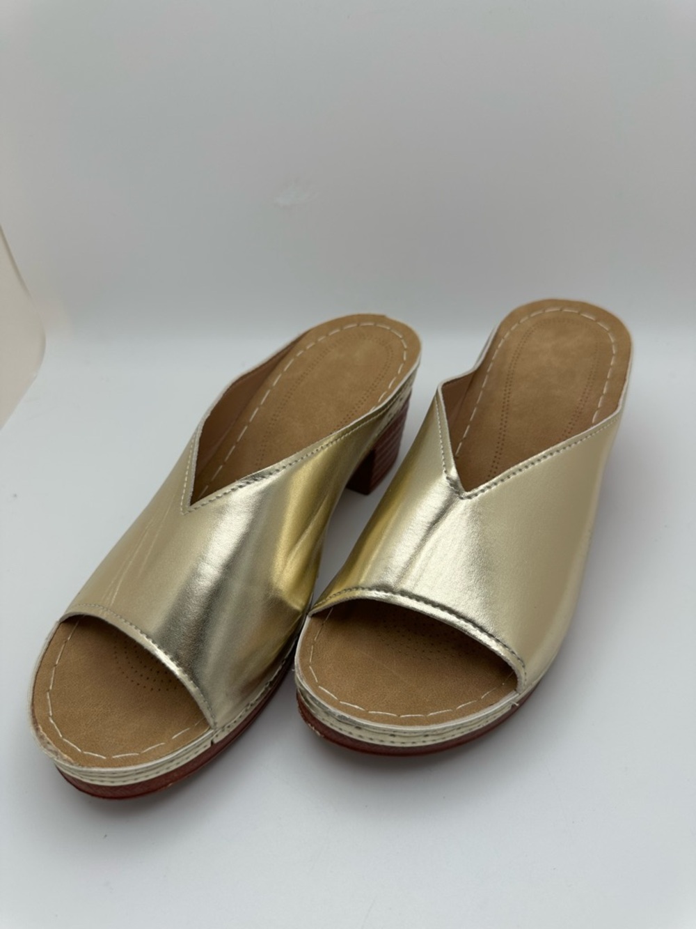 Unbranded Women’s Open-Toe Slide set of 2 sandals Black and Gold Wedge Mule Sz40 - Picture 12 of 17